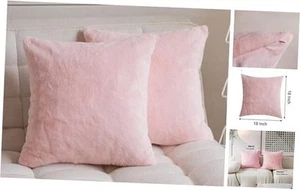 Pink Pillow Covers 18x18 Faux Fur Decorative Throw Pillows Square Soft - Picture 1 of 7