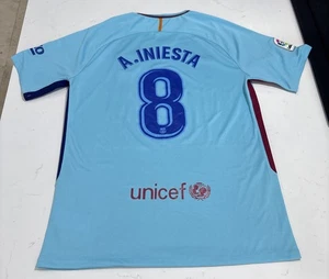 Barcelona ANDRES INIESTA Nike Light Blue2017-2018 Soccer Authentic Jersey Size L - Picture 1 of 13