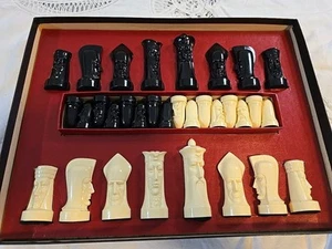 Vintage 1961 MCM Gothic Sculptured Chess Set Ganine # 1475 Salon Edition Mint - Picture 1 of 9