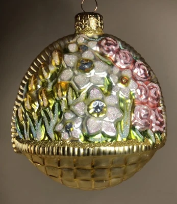 PATRICIA BREEN FLORES DE NAVIDAD PARA MI AMOR ADORNO DE VIDRIO Cesta de tulipanes amarillos Foto 1 de 4