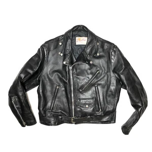 Vintage Excelled Size 44 Black Leather Pebbled Grain Brando Motorcycle Jacket - Picture 1 of 12