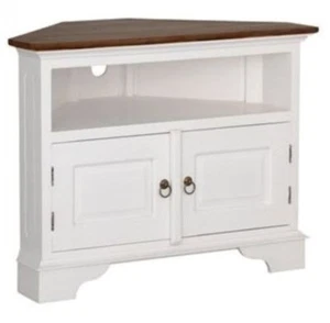 JEREMIAH SOLID MAHOGANY CORNER TV ENTERTAINMENT UNIT ETU 2 DOORS WHITE/CARAMEL - Picture 1 of 1