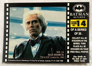 Dynamic 1992 Batman Returns #14/20 MAX SHRECK Trading Card Sticker - Picture 1 of 1