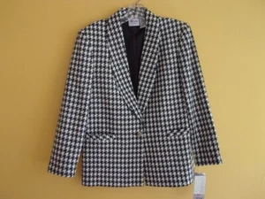 NWT Women's Tan Jay Sz 6 Wool Blend Houndstooth BLAZER Jacket - Picture 1 of 6