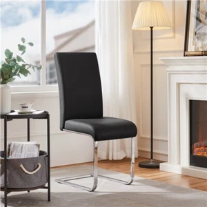 Dining Chairs Leather Modern Dining Room Chairs Metal Home Kitchen Black 2PCS - Picture 1 of 10