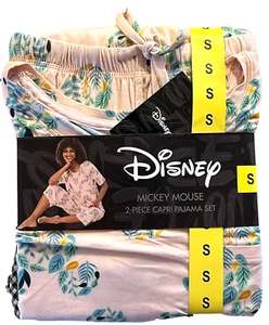 Disney 2 Piece Capri Pajama Set Womens Small Pink Floral Short Sleeve Lounge - Picture 1 of 7