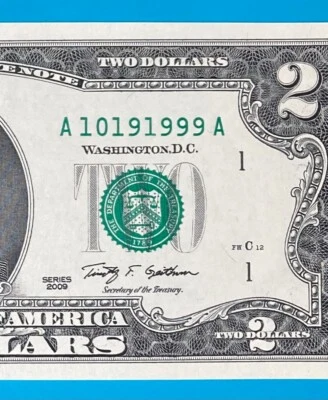 October 19, 1999 : A 10191999 A BIRTHDAY Note $2 Two Dollar Bill *UNC* - Image 1 of 3