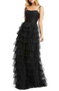 Vestido Ieena Mac Duggal Negro Lentejuelas Bustier Nivel Tul Talla 16 $498 - Imagen 1 de 3