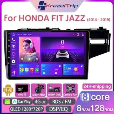 KRAZELTRIP 8 Core QLED Car Radio Stereo for HONDA FIT JAZZ 2014-2019 Carplay Andriod 4G DSP