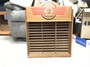 Budweiser Vintage Wooden 36 Cassette Tape Holder Mounted Shelf Vintage Official - Picture 1 of 4