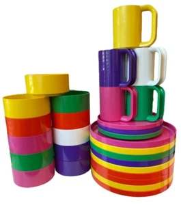 Heller Massimo Vignelli 28 Piece Rainbow Dining Set MCM Vintage Plastic - Picture 1 of 24
