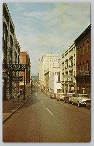 Chattanooga TN Looking West on 8th Street Postcard Bank Shops 1950's Cars - Picture 1 of 5