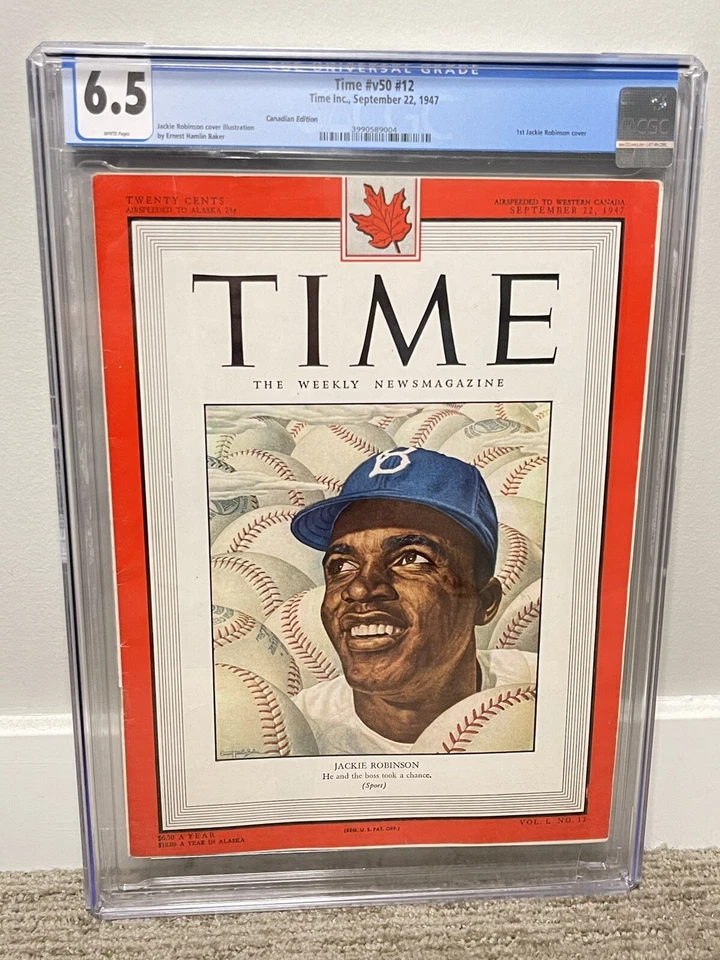 Jackie Robinson 1st Time Magazine cover CGC 6.5 Newsstand Canadian Edition  - Image 1 of 4