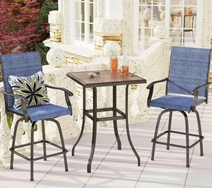 3 PCS Patio Bar Table Chair Set Swivel Bar Height Chair Bar Stools Outdoor Table - Picture 1 of 8