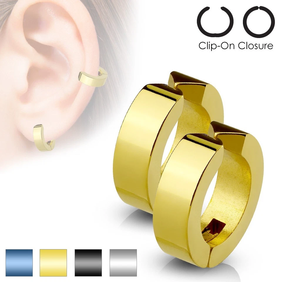 316L Stainless Steel 4mm Simple Huggie Non Piercing Cuff Earrings (Choose Color) - Image 1 of 1