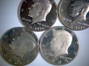 4- IMPARED KENNEDY PROOF HALF DOLLAR COINS,  HANDLED-SMUDGED COINS, CLAD COINS - Picture 1 of 6