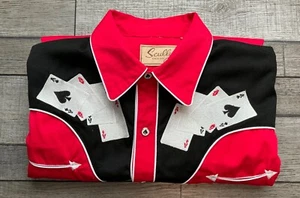 Scully Mens Pearl Snap Western Shirt M Fold ‘Em Texas Cards Casino Aces - Picture 1 of 8