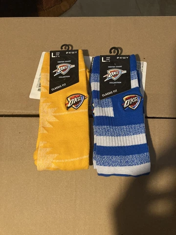 Oklahoma City thunder socks Size LARGE fits Shoe Sizes 6-12 Adults Set Of 2 NBA Cover