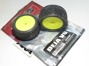 AKA 1:10 BUGGY DEJA VU REAR TIRES (SOFT) EVO WHEEL PRE-MOUNTED YELLOW 13123SRY - Picture 1 of 1