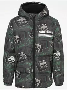Minecraft Coat Padded Winter Coat School Puffer Jacket Hooded Charcoal - Picture 1 of 3