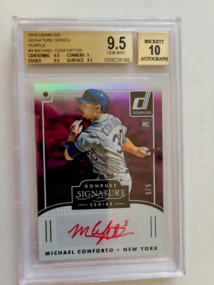2016 Panini Donruss Signature Series Purple MICHAEL CONFORTO RC Auto 5/5 BGS 9.5 Foto 1 de 3