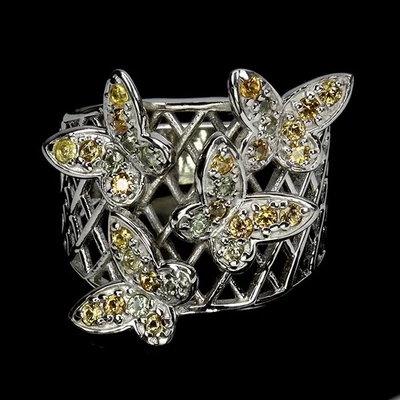 925 Sterling Silver Ring Sapphire Round Diamond Natural Gemstone Jewelry Size 8 - Image 1 of 4