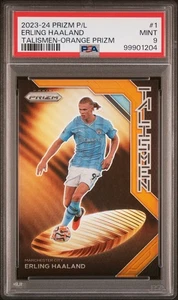 Erling Haaland 2023-24 Panini Prizm Talisms Naranja /25 PSA 9 - Imagen 1 de 3