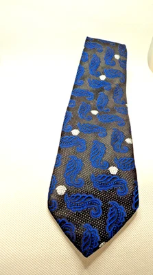Corbata Gianni Versace Negra y Azul con Medusas Plateadas 100% Seda Hecha en Italia Foto 1 de 4