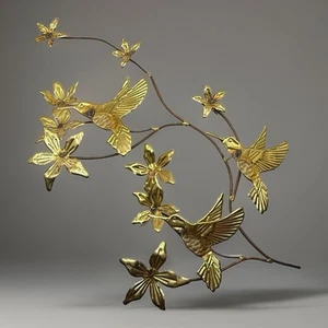Vintage Homco Hummingbird Leaf Wall Spray Swag Sculpture Wall Decor Bird Floral - Picture 1 of 4
