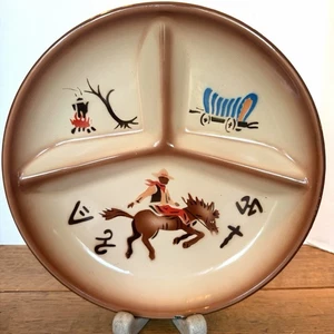 VTG WESTERN ENAMELWARE Grill Plate Horse Cowboy Chuck Wagon 1950's  RARE - Picture 1 of 7