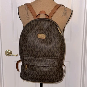 Michael Kors Jet Set Signatures Large Brown Logo leather Backpack - Picture 1 of 16