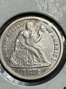 Moneda de diez centavos sentada 1872 10c, mejor fecha, excelente estado, envío gratuito - Imagen 1 de 2