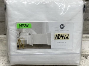 Hotel Collection Italian Percale 100% Cotton Queen Sheet Set White / White New - Picture 1 of 4