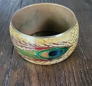 Brazalete Pulsera Esmalte Latón Pluma Pavo Real Tabla de Tallas En Fotos S/M Muñeca - Imagen 1 de 8