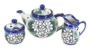 Blue Rose Polish Pottery Ladybug 3 Piece Tea Set - Picture 1 of 1