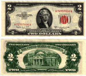 1953 B USA 2 Dollar Banknote UNITED STATES AMERICA Red Seal P380B Smith & Dillon - Picture 1 of 1