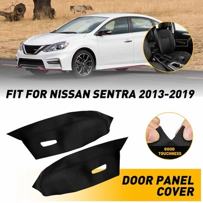 Microfiber Leather Armrest Door Panel Cover Black For 2013-2019 Nissan Sentra - Imagem 1 de 4