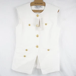 Veronica Beard Tamara Women's Linen Vest w/ Gold Accents in White - US 10 - Picture 1 of 6