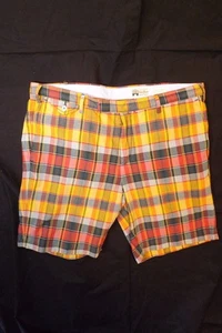 RALPH LAUREN Authentic India Madras Gold Plaid Cotton Flat Front Dress shorts 34 - Picture 1 of 9