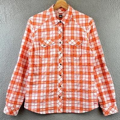 REI женщин клетку длинным рукавом Snap рубашка оранжевый белый размер маленький - Изображение 1 из 4