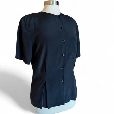 Christian Dior Chemises Paris Black Button Front Blouse 8 Minimalist 90s Vintage - Image 1 of 4