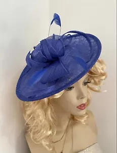 Cobalt Blue Fascinator Wedding Saucer Sapphire Royal Hat Formal Ladies Womens - Picture 1 of 4