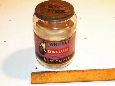 Vintage MT. WHITNEY Olives Jar- V. R. SMITH OLIVE CO.; Lindsay, CA - Image 1 of 4