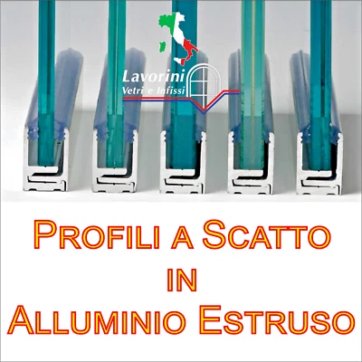 PROFILO A SCATTO ARGENTO IN ALLUMINIO PER VETRO/PANNELLO DI SPESSORE da 6 a 10MM - Immagine 1 di 4