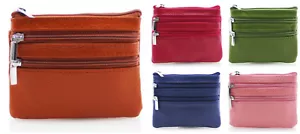 Ladies 001 Leather Double Zipper Coin Purse Small Pouch Women Small Key Holder - Picture 1 of 16