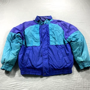 VINTAGE Mighty Mac Jacket Mens Large Blue Parka Duck Down Norsac Insulated Hood - Picture 1 of 13