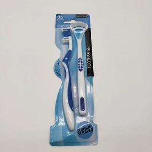 Anti-Slip Toothbrush and Matching Tongue Scraper Bundle Medium Bristles Blue - Picture 1 of 5