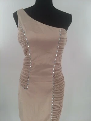 Vertty Formal One Shoulder Champagne Dress with Rhinestones S or L Jr. NWT - Image 1 of 4