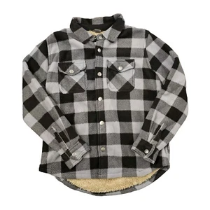 Eddie Bauer Sherpa Faux Fur Flannel Snap Shirt Jacket Shacket Plaid Kids 10/12 - Picture 1 of 13