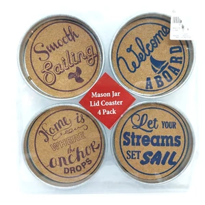 Mason Jar Lid Coaster Set of 4 New Boating Smooth Sailing Welcome Home Anchor - Picture 1 of 7